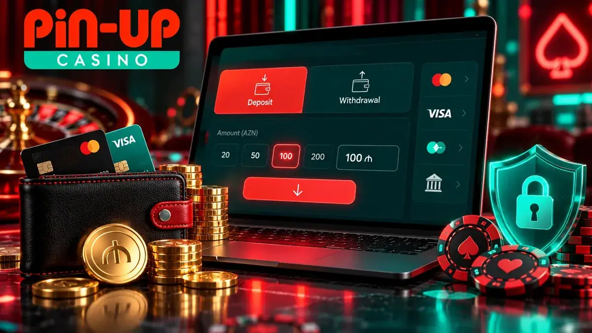 Noutbukda Pin Up kassası: depozit və çıxarış, bank kartları, pul kisəsi və sikkələr